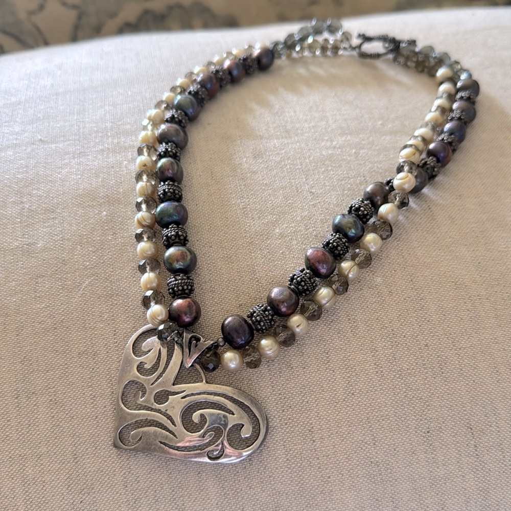 Elegant Heart Pendant Pearl Necklace